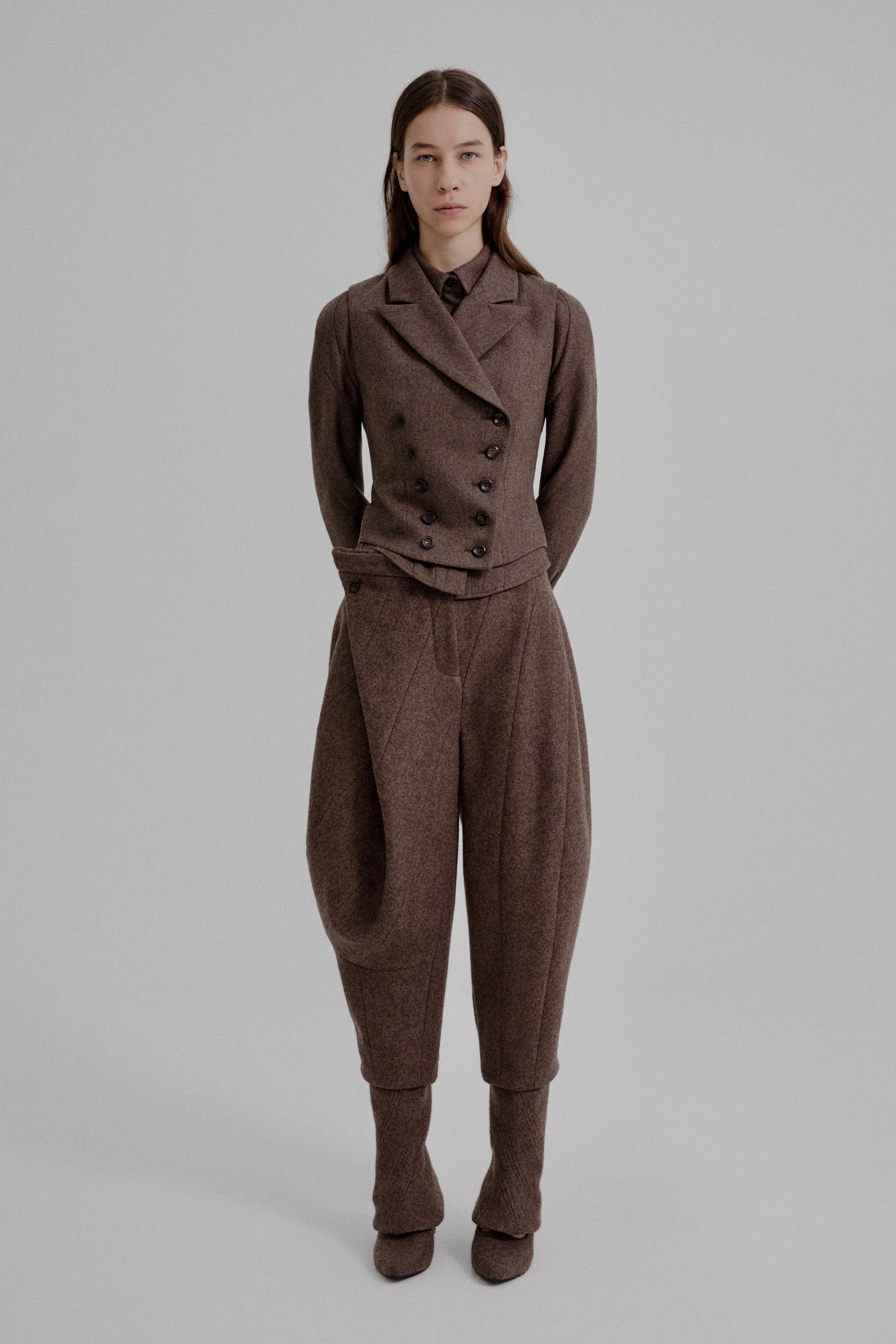 Asymmetric bustle draped bloomer trousers