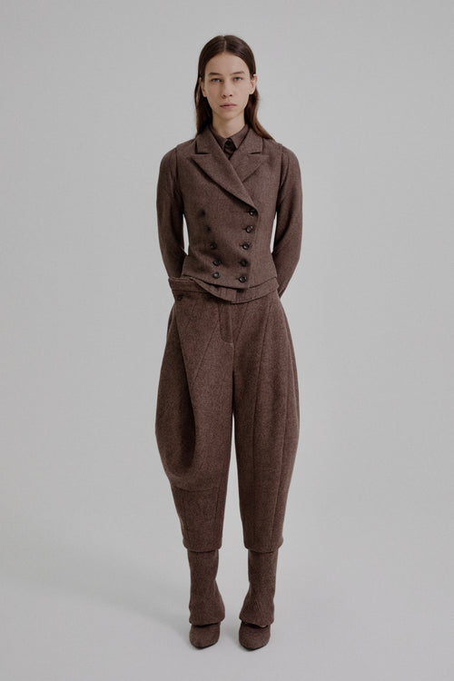 Asymmetric bustle draped bloomer trousers