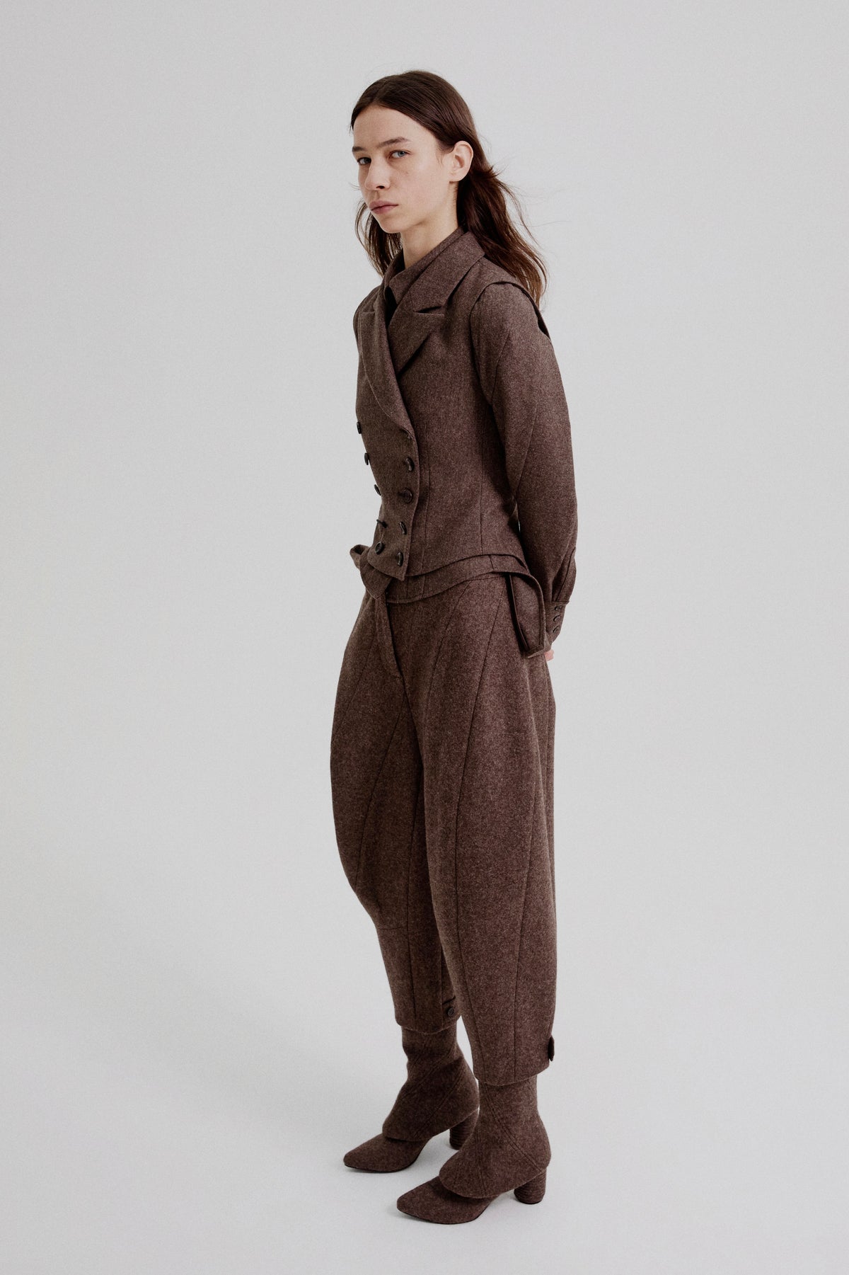 Asymmetric bustle draped bloomer trousers