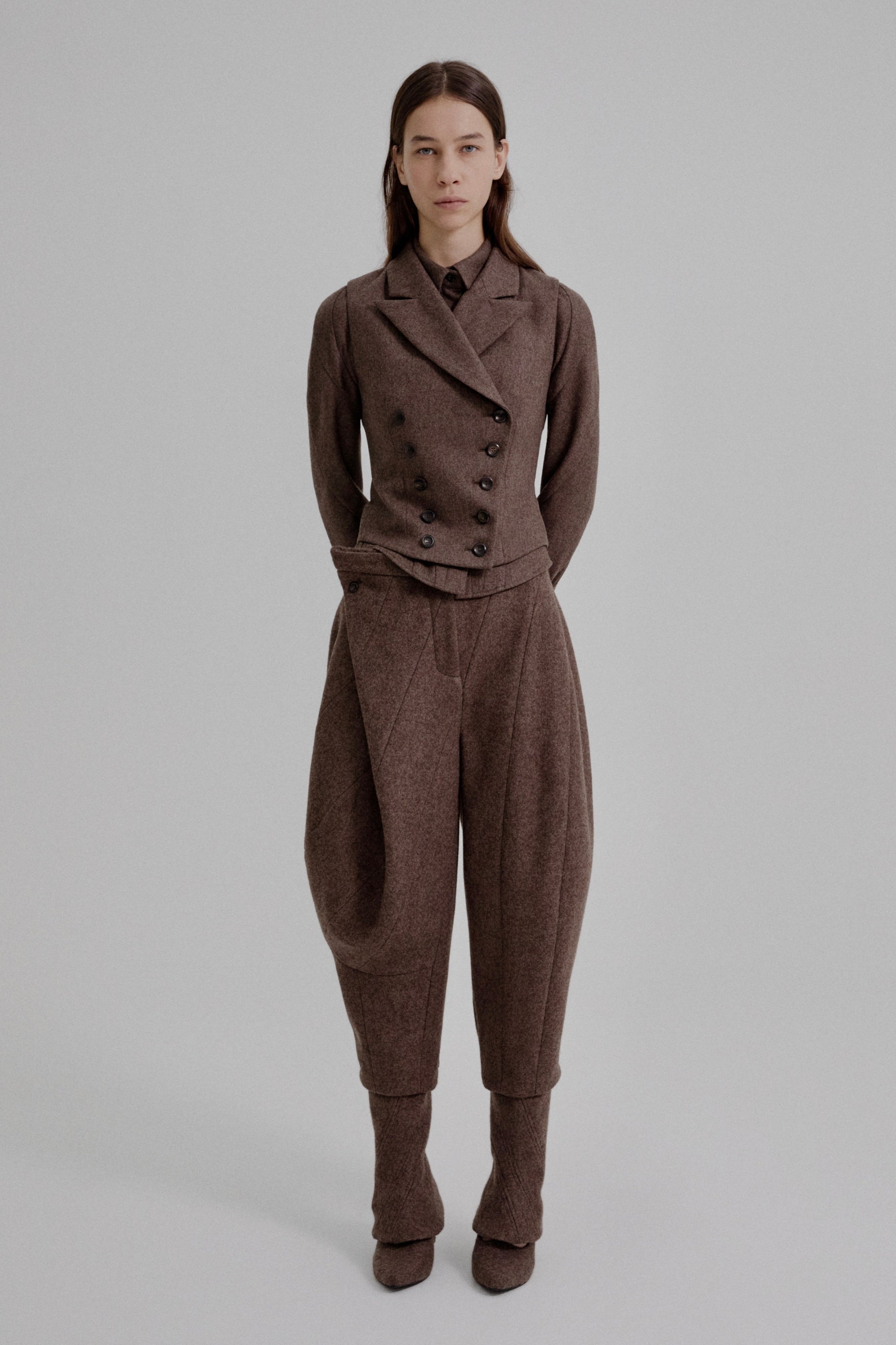 Asymmetric bustle draped bloomer trousers
