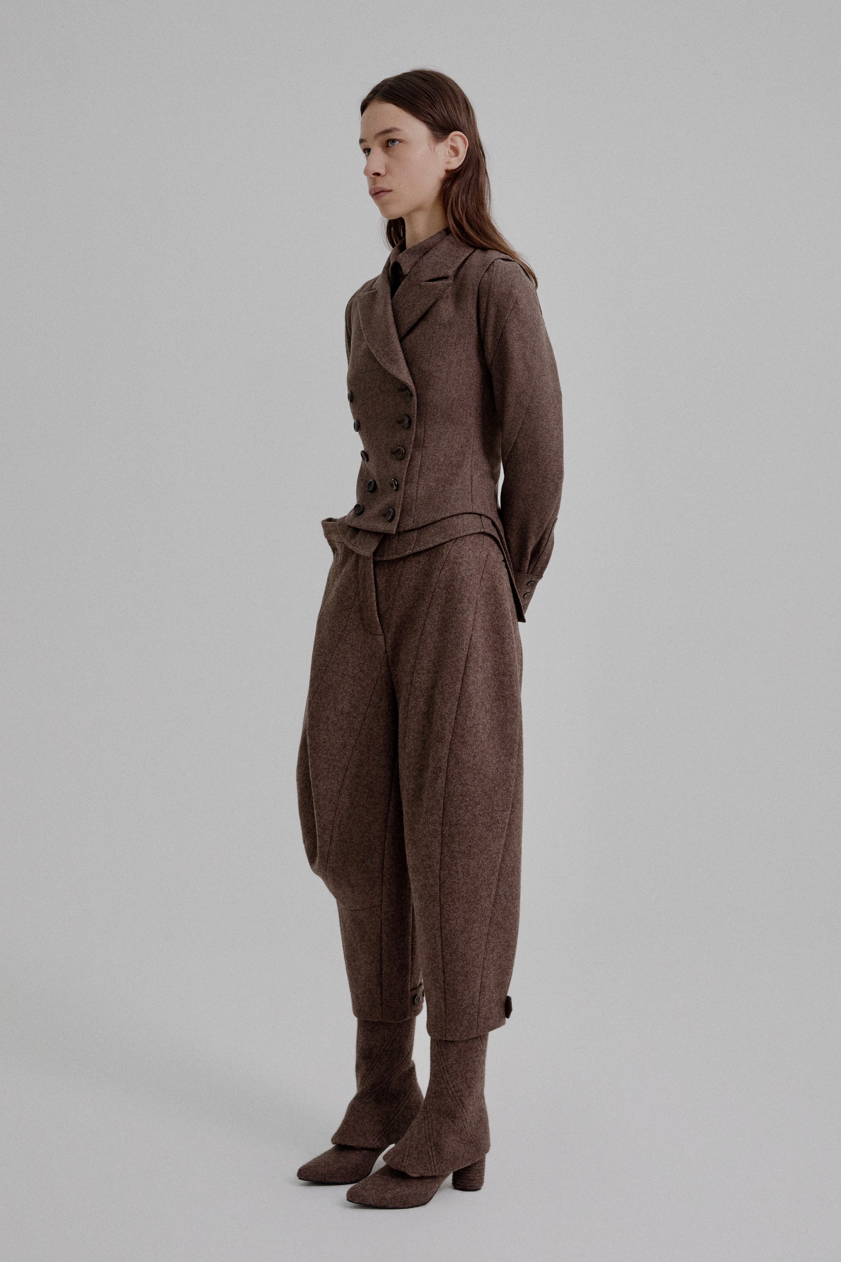Asymmetric bustle draped bloomer trousers