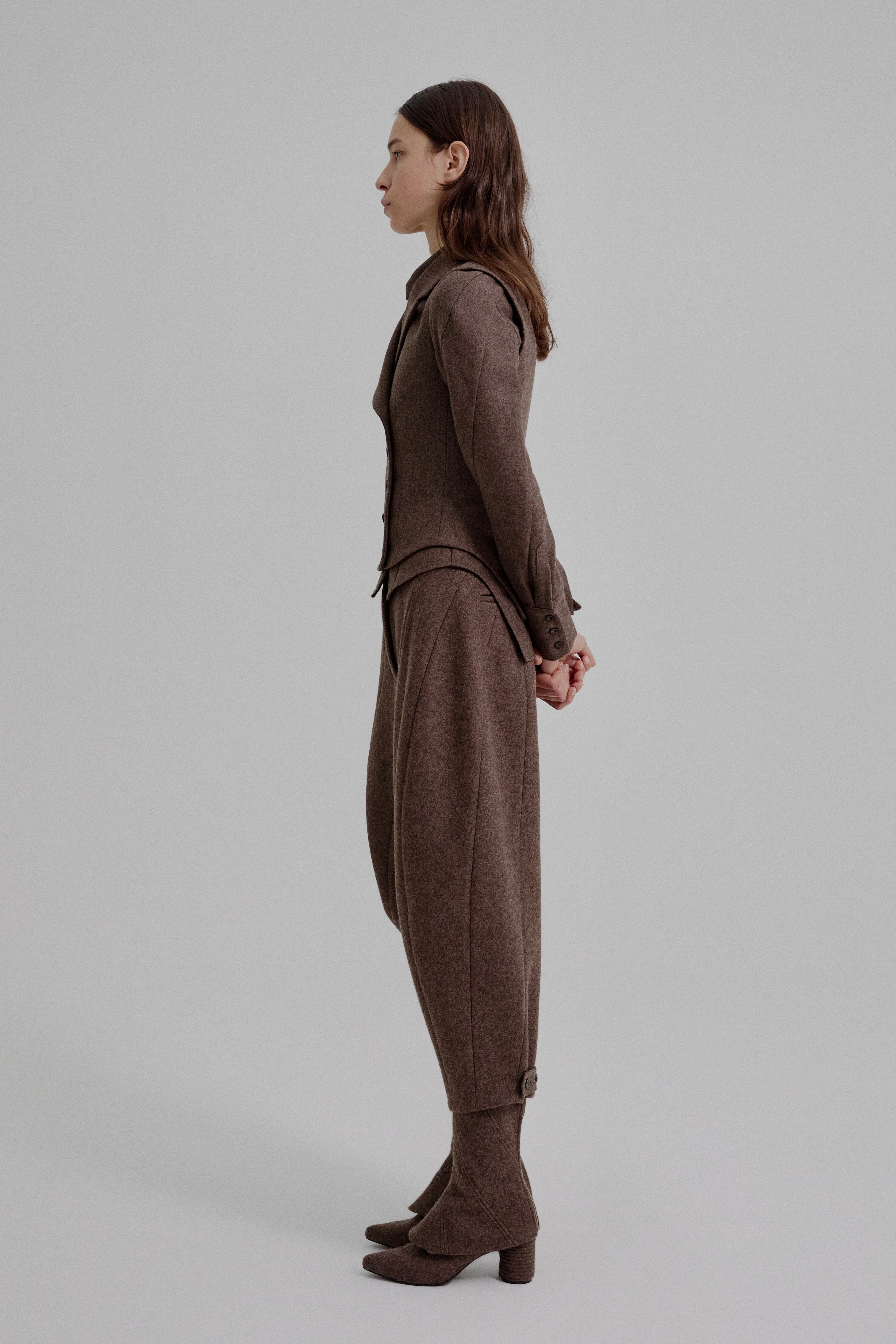 Asymmetric bustle draped bloomer trousers