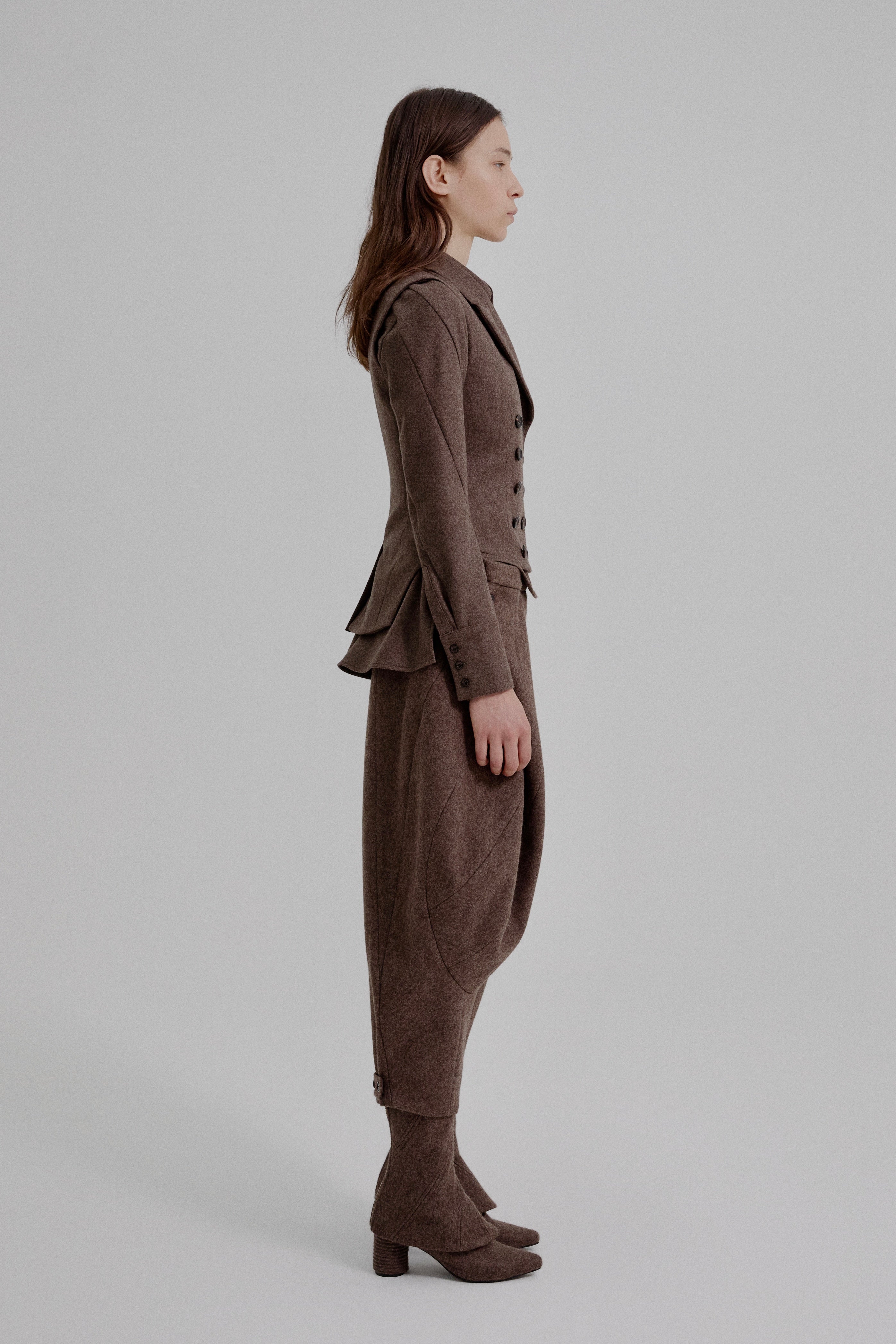 Asymmetric bustle draped bloomer trousers