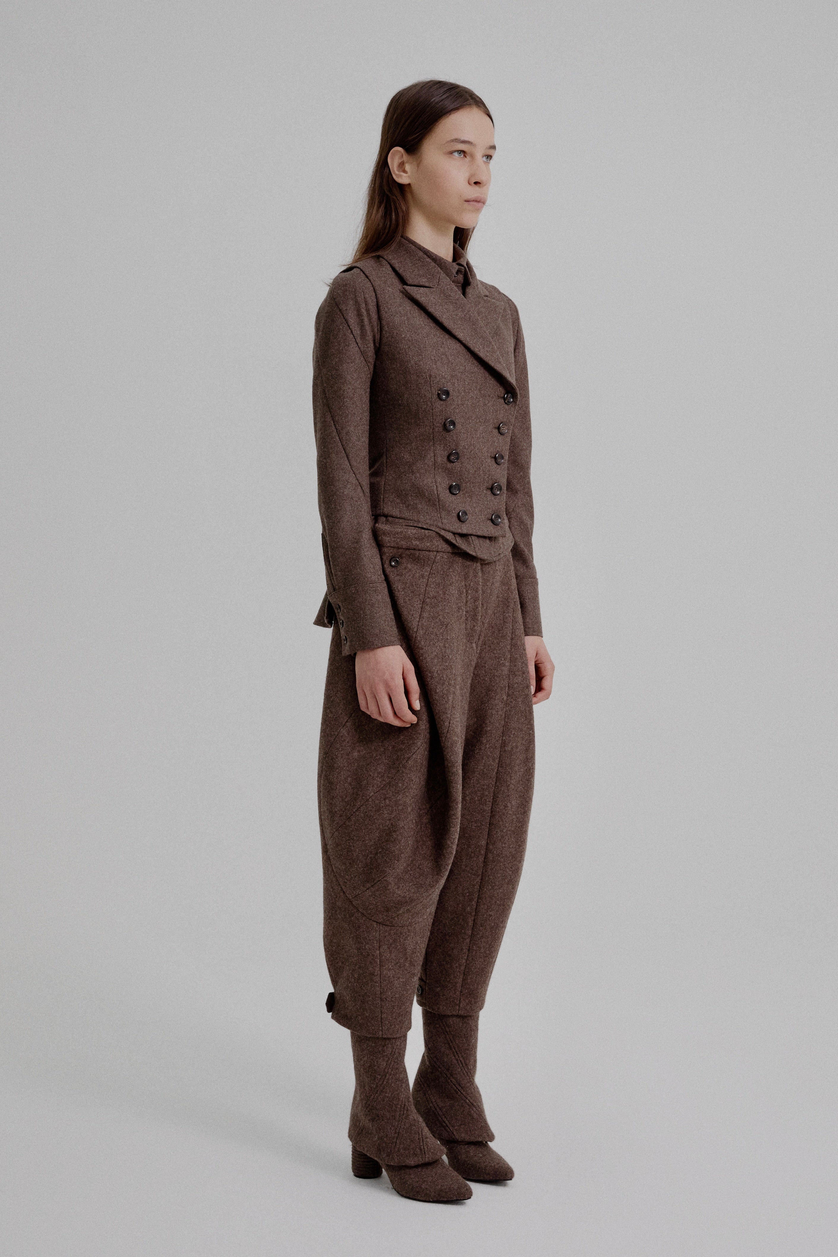 Asymmetric bustle draped bloomer trousers
