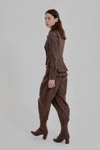 Asymmetric bustle draped bloomer trousers