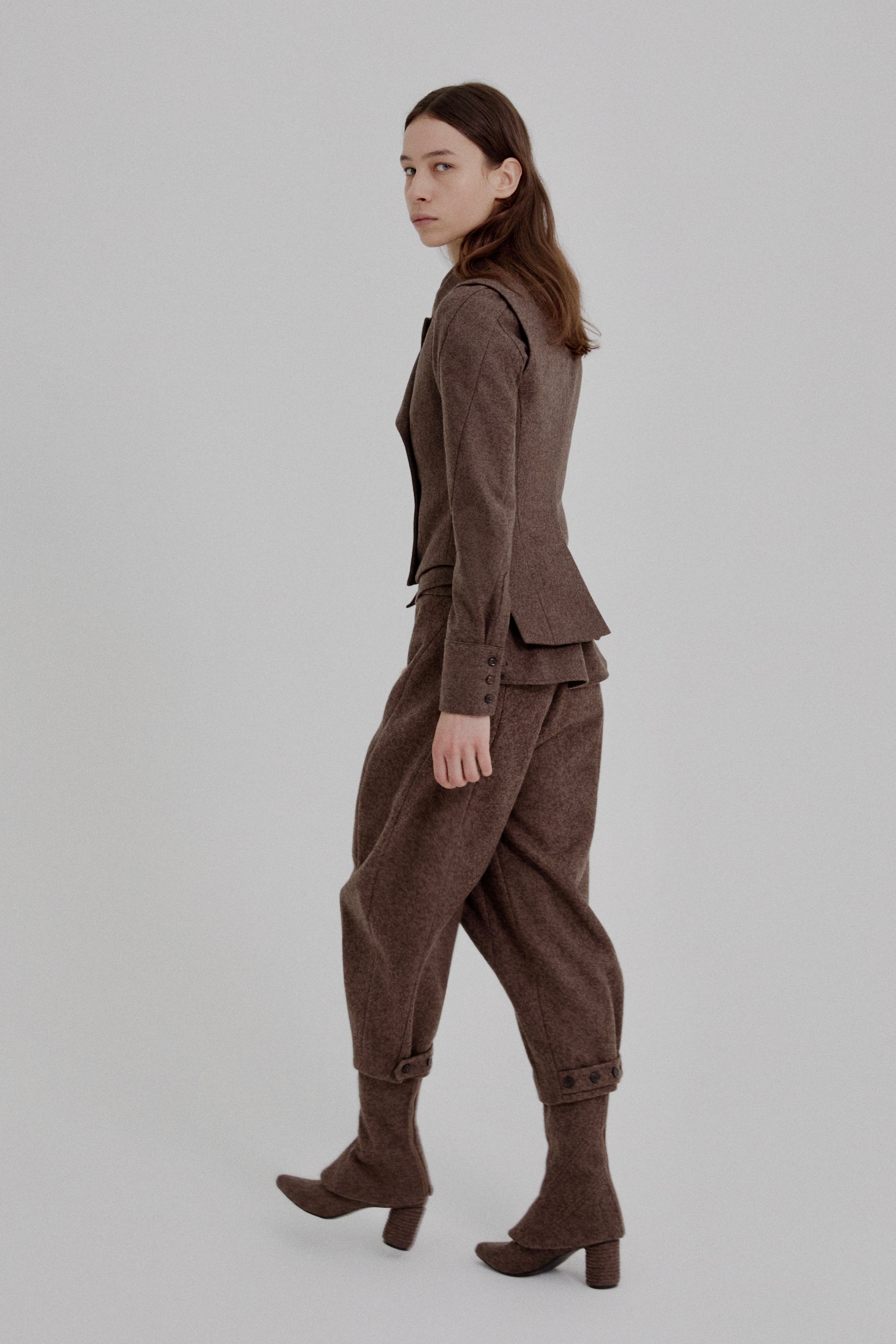 Asymmetric bustle draped bloomer trousers