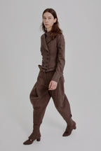 Asymmetric bustle draped bloomer trousers