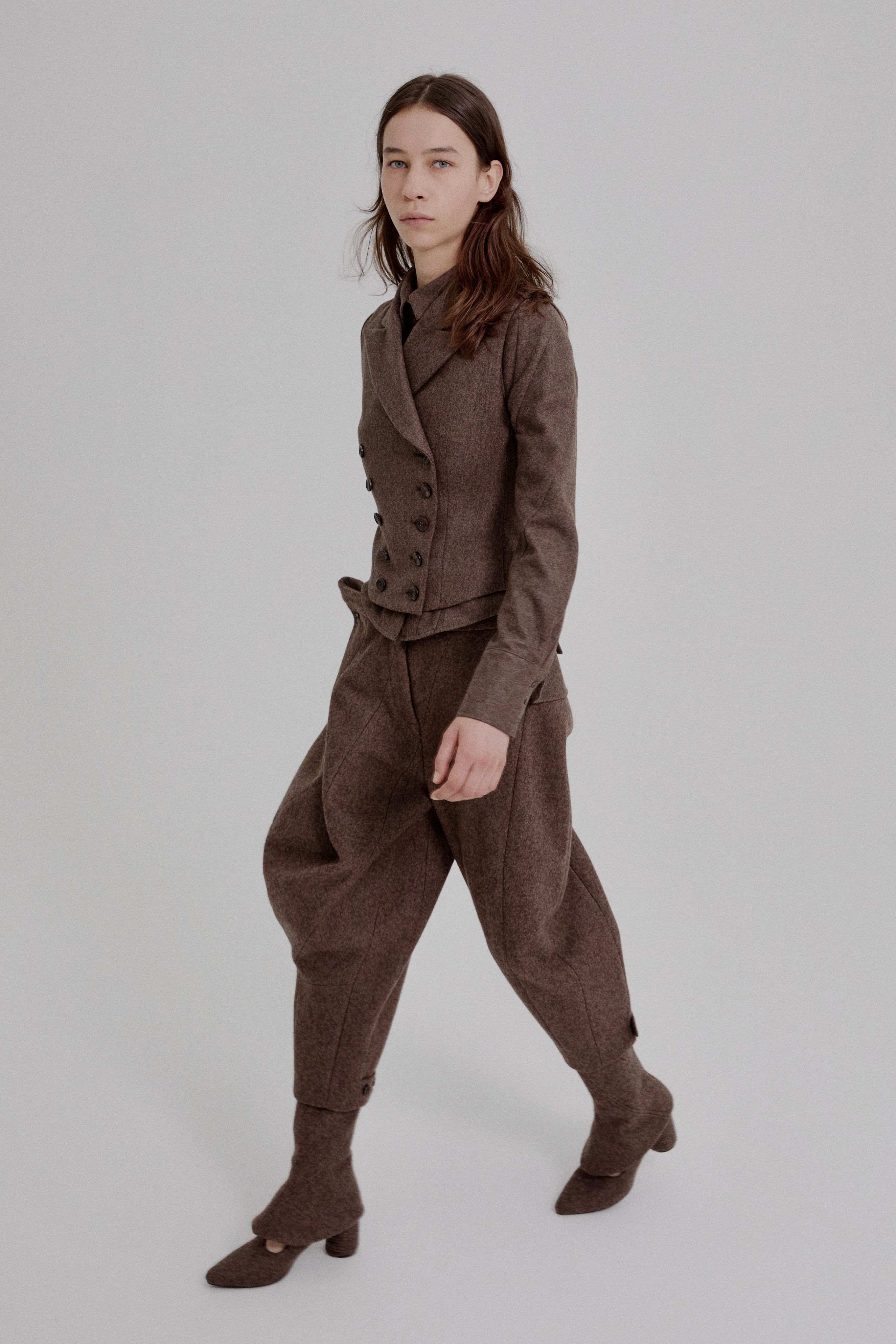 Asymmetric bustle draped bloomer trousers